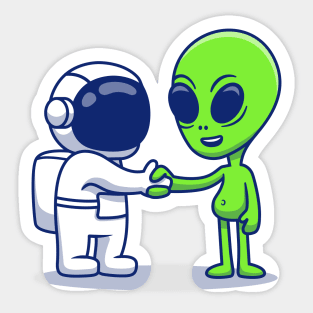 Cute Astronaut Hand Shake With Alien Sticker